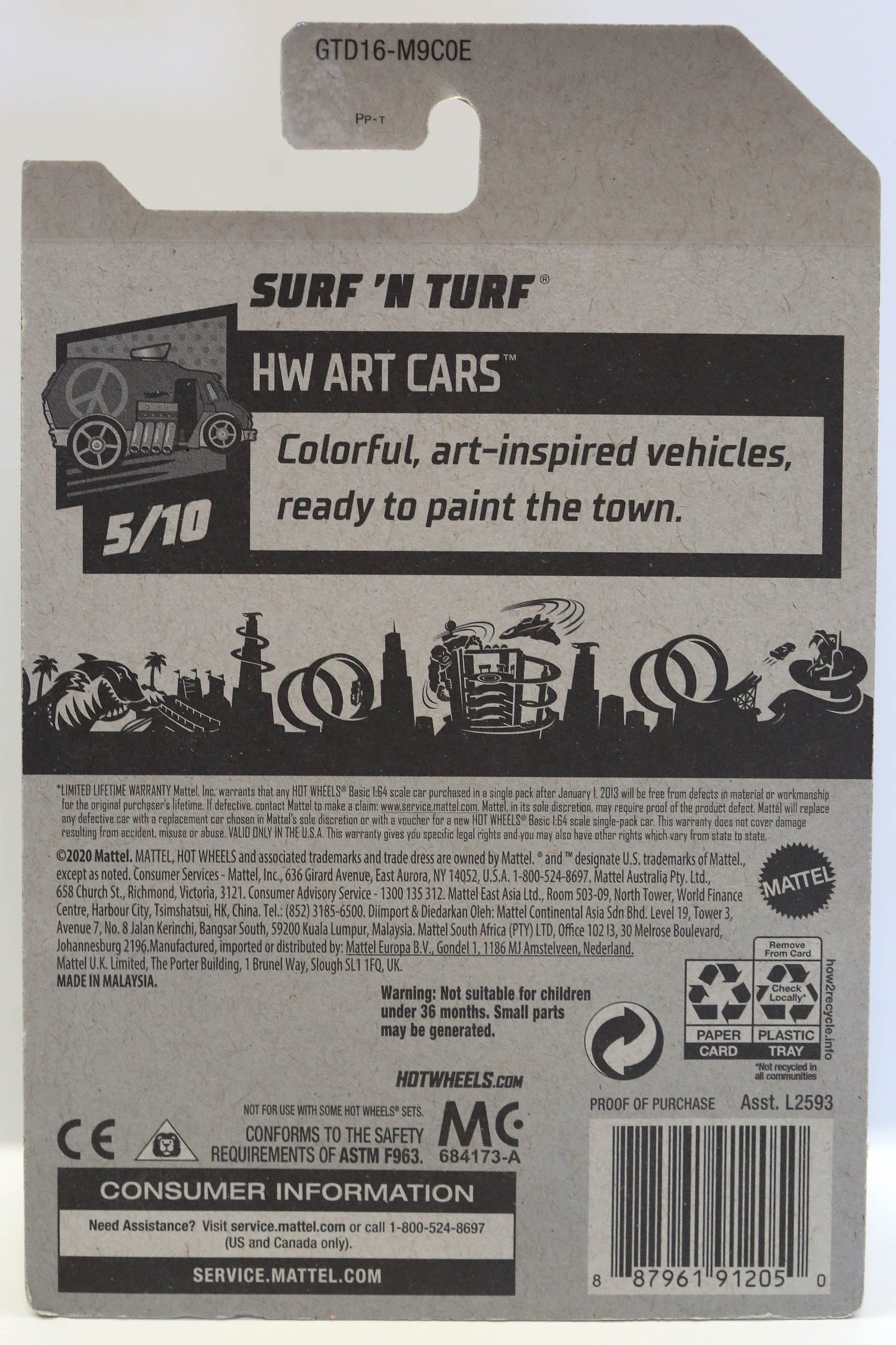 Hot Wheels Surf 'N Turf HW Art Cars GTD16 - ZAMAC #003 - Walmart Exclusive - Plus (+) a Bonus Hot Wheel