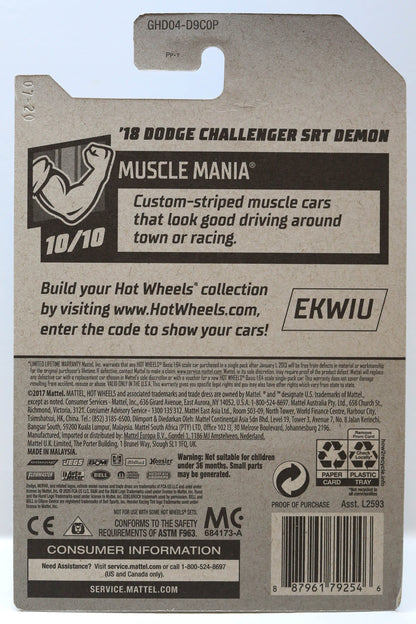 Hot Wheels '18 Dodge Challenger SRT Demon HW Muscle Mania GHD04 - Rare and HTF - Plus (+) a Bonus Hot Wheel