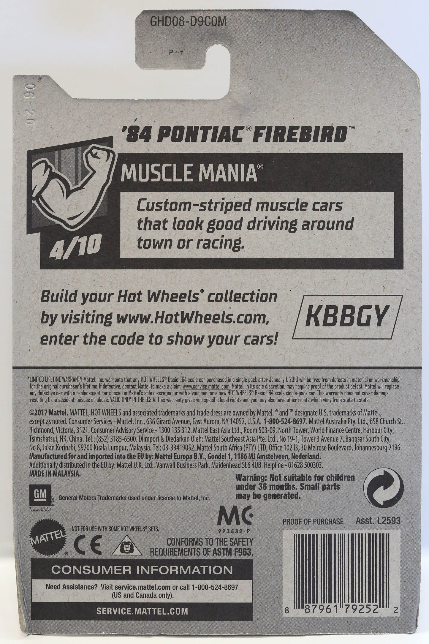 Hot Wheels '84 Pontiac Firebird HW Muscle Mania GHD08 - Plus (+) a Bonus Hot Wheel