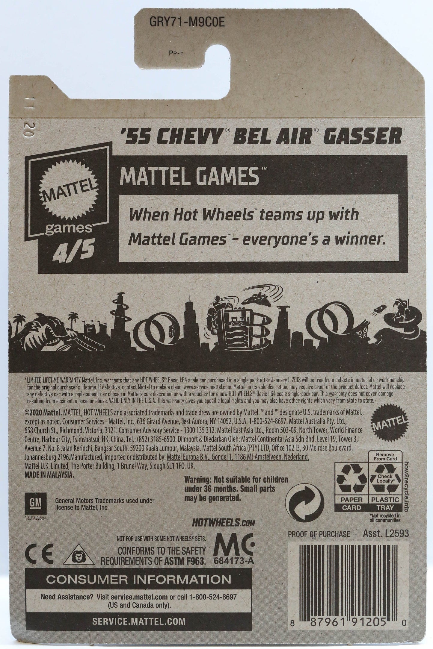 Hot Wheels '55 Chevy Bel Air Gasser HW Mattel Games GRY71 - Plus (+) a Bonus Hot Wheel