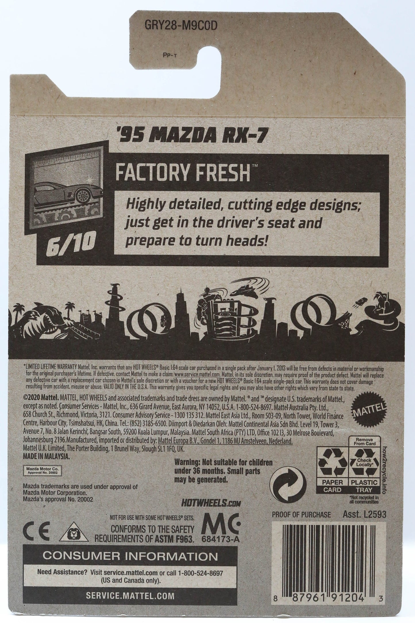 Hot Wheels '95 Mazda RX-7 HW Factory Fresh GRY28 - Plus (+) a Bonus Hot Wheel