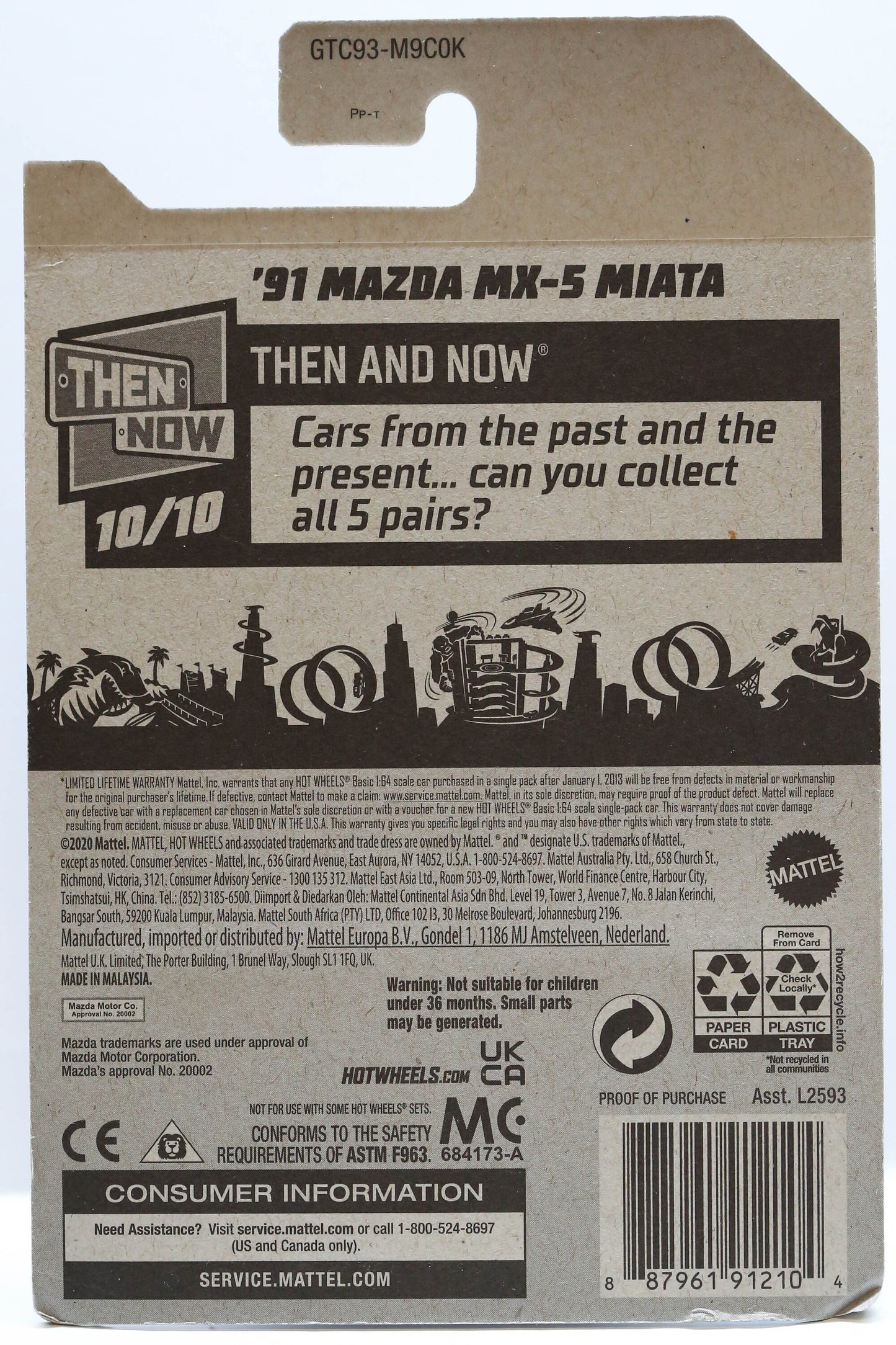 Hot Wheels '91 Mazda MX-5 Miata HW Then and Now GTC93 - Treasure Hunt - Plus (+) a Bonus Hot Wheel