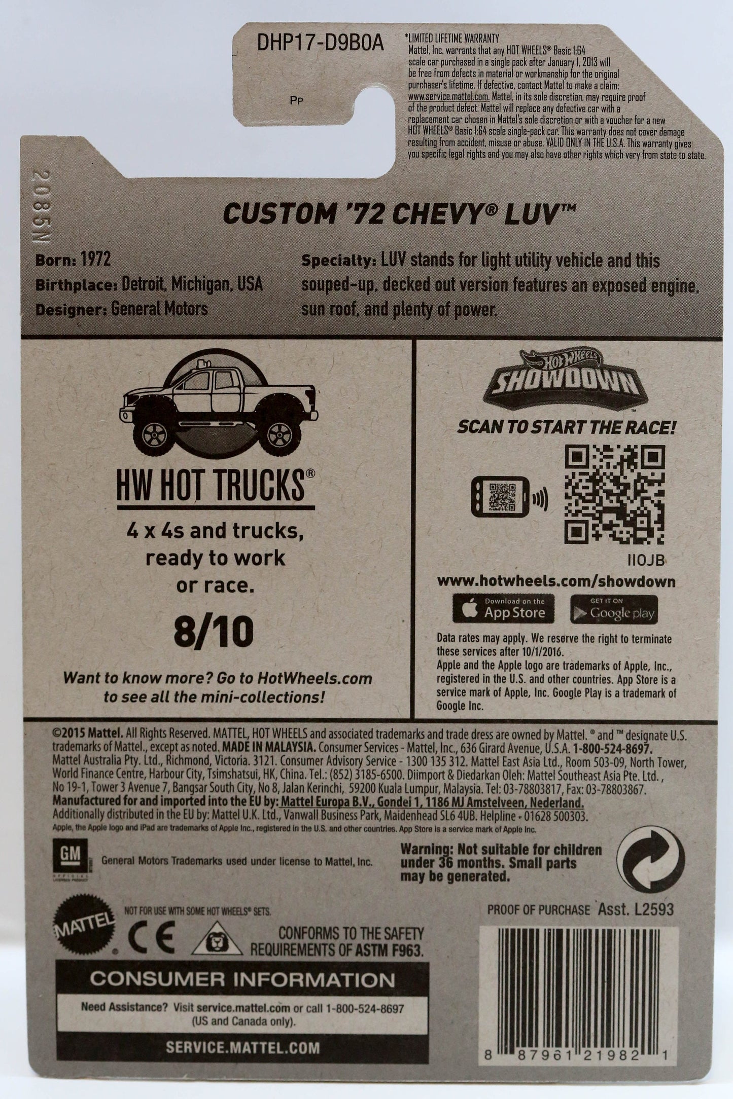 Hot Wheels Custom '72 Chevy Luv HW Hot Trucks DHP17 - Plus (+) a Bonus Hot Wheel