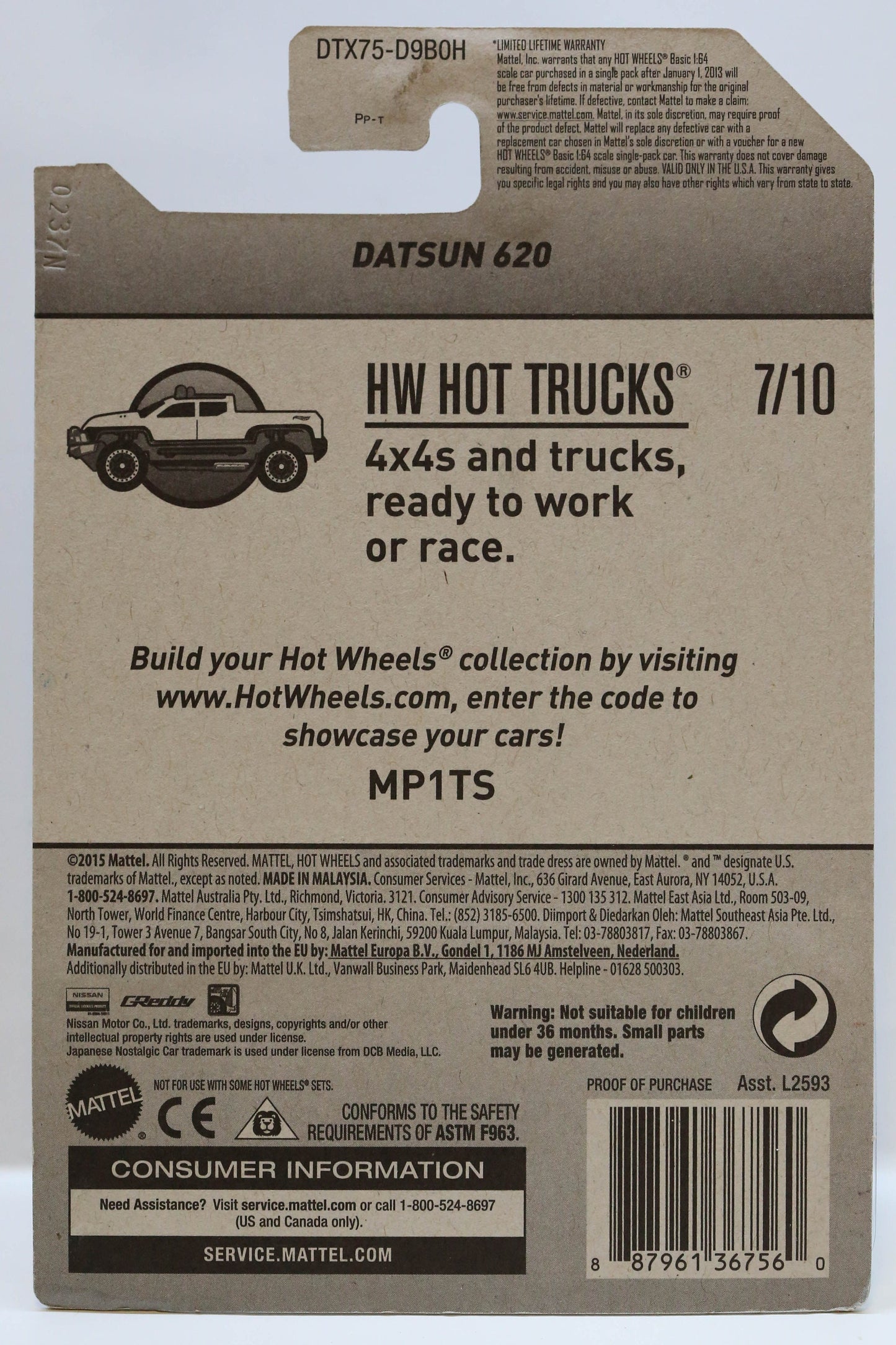 Hot Wheels Datsun 620 Pickup HW Hot Trucks DTX75 - Plus (+) a Bonus Hot Wheel - Rare and HTF