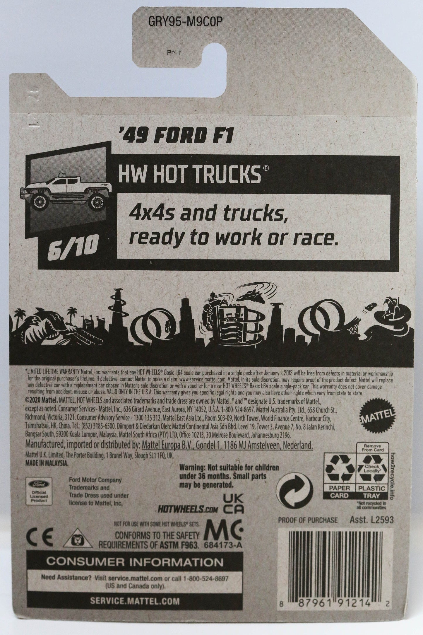 Hot Wheels '49 Ford F1 HW Hot Trucks GRY95 - Plus (+) a Bonus Hot Wheel