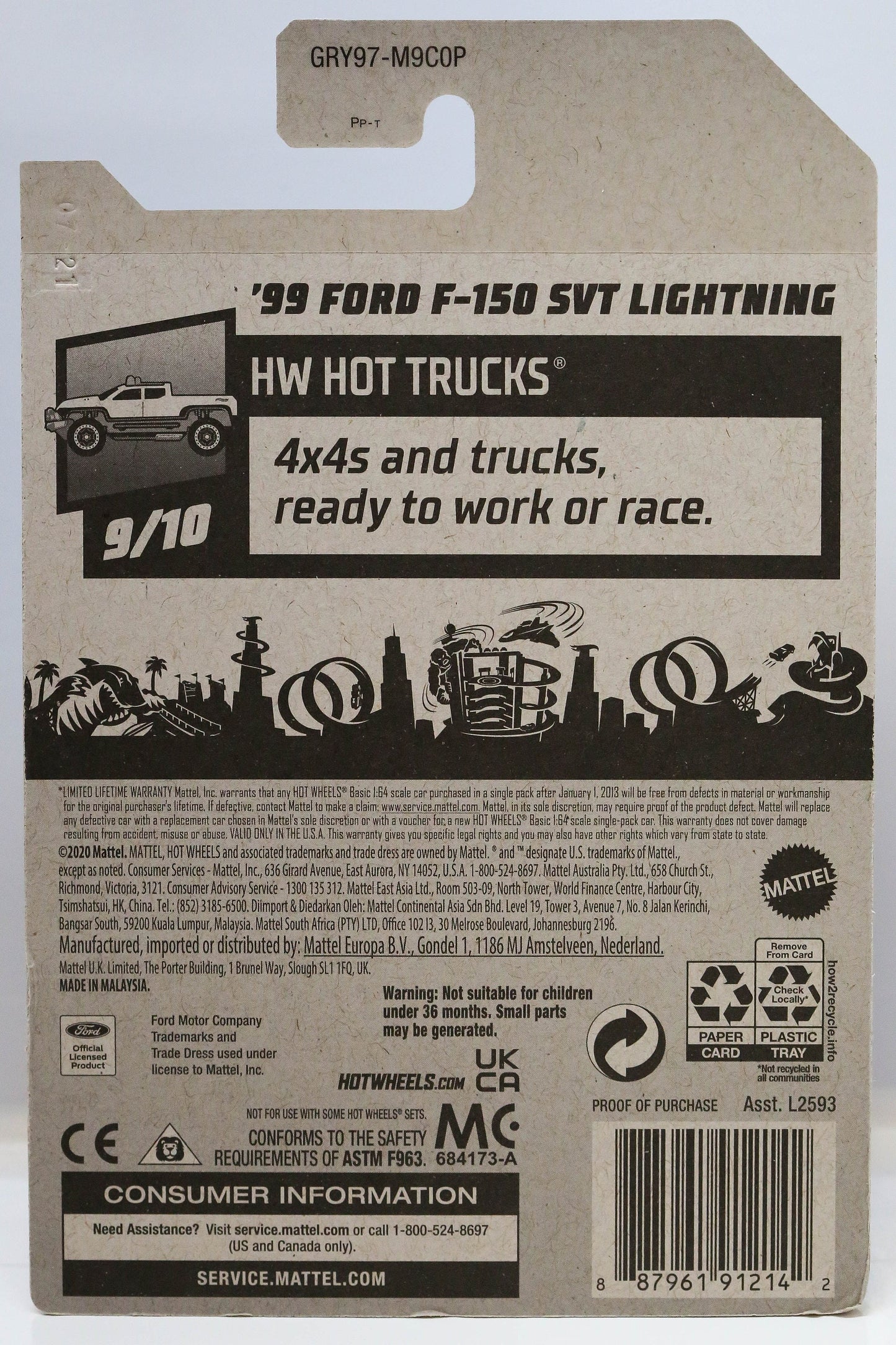 Hot Wheels '99 Ford F-150 Lightning HW Hot Trucks GRY97 - Plus (+) a Bonus Hot Wheel