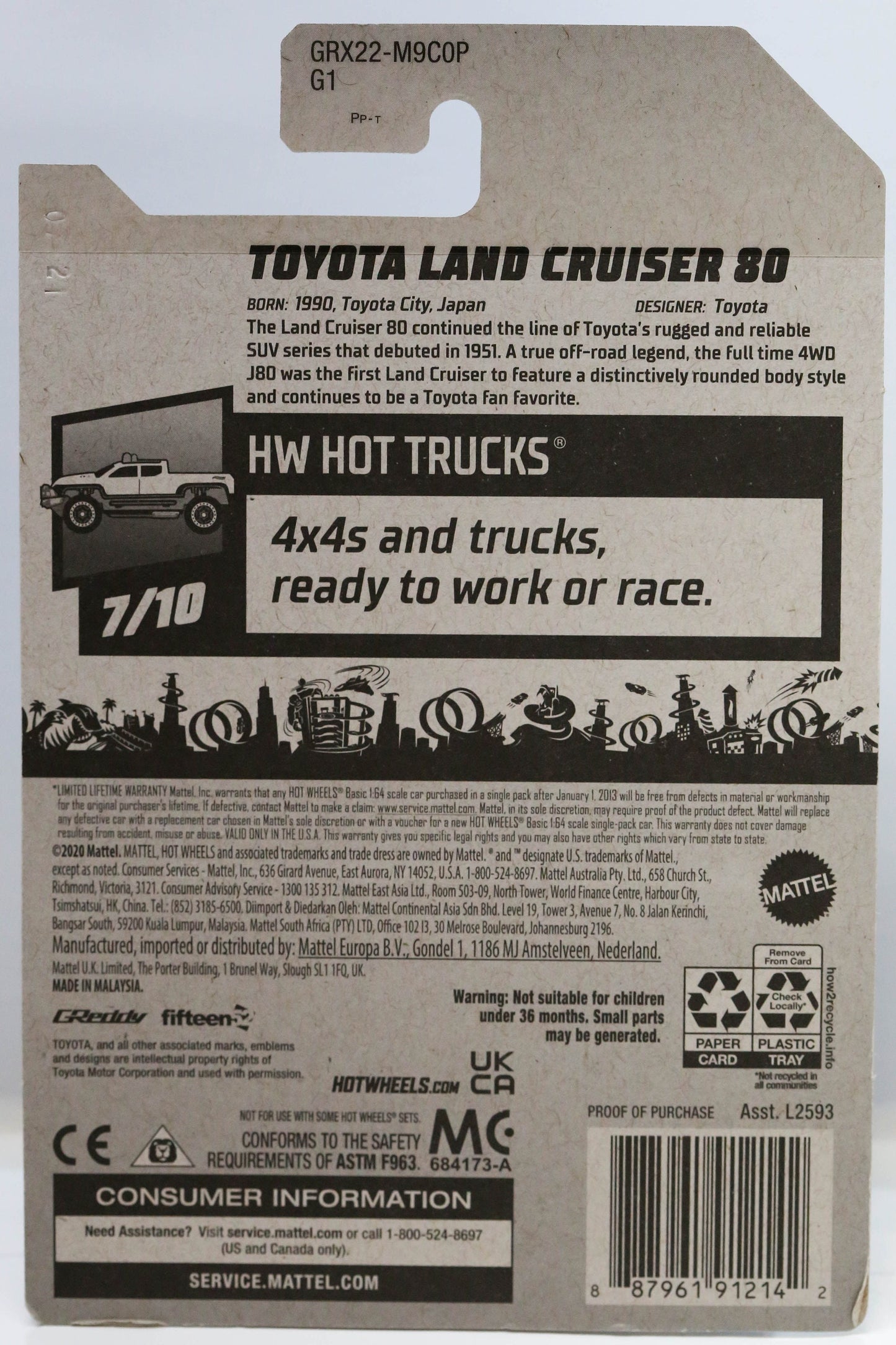 Hot Wheels Toyota Land Cruiser 80 HW Hot Trucks GRX22 - Plus (+) a Bonus Hot Wheel
