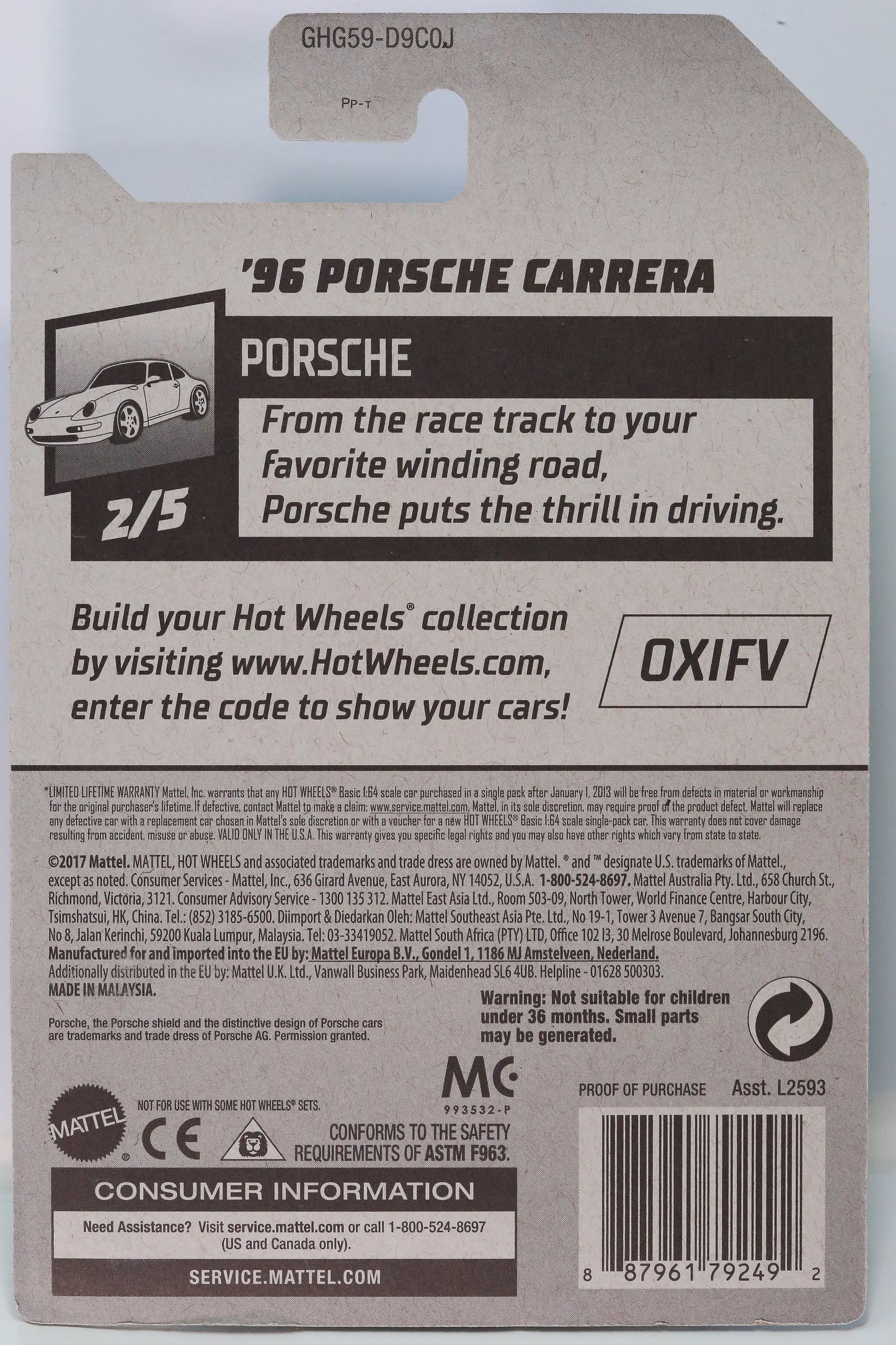 Hot Wheels '96 Porsche Carrera HW Porsche GHG59 - Kroger Exclusive - Plus (+) a Bonus Hot Wheel