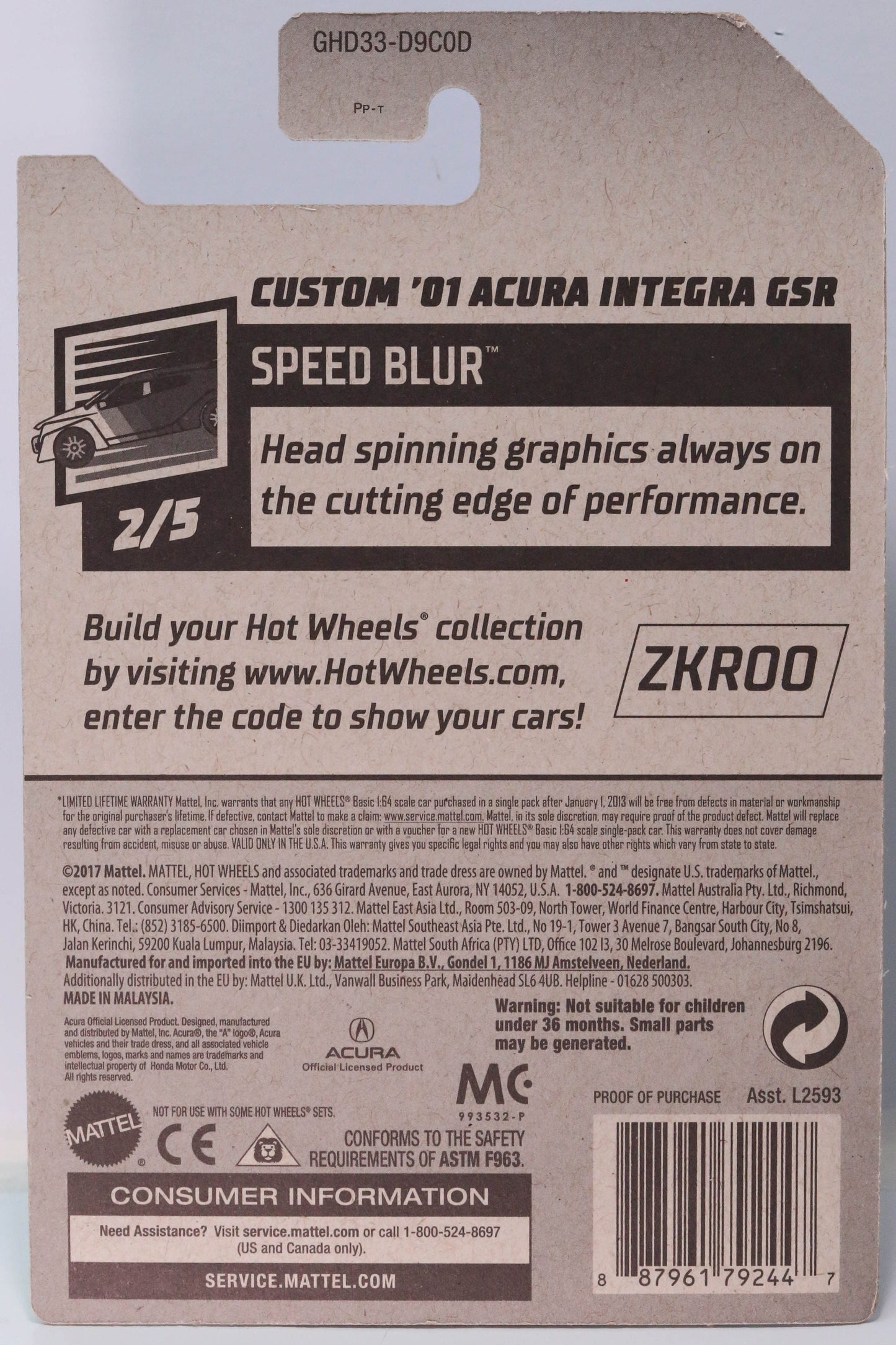 Hot Wheels Custom '01 Acura Integra GSR HW Speed Blur GHD33 - Plus (+) a Bonus Hot Wheel